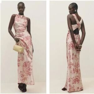 NWD Reformation Anaiis Silk Maxi Dress Size 10 Cameo Rose Pink Cowl Neck #4A457